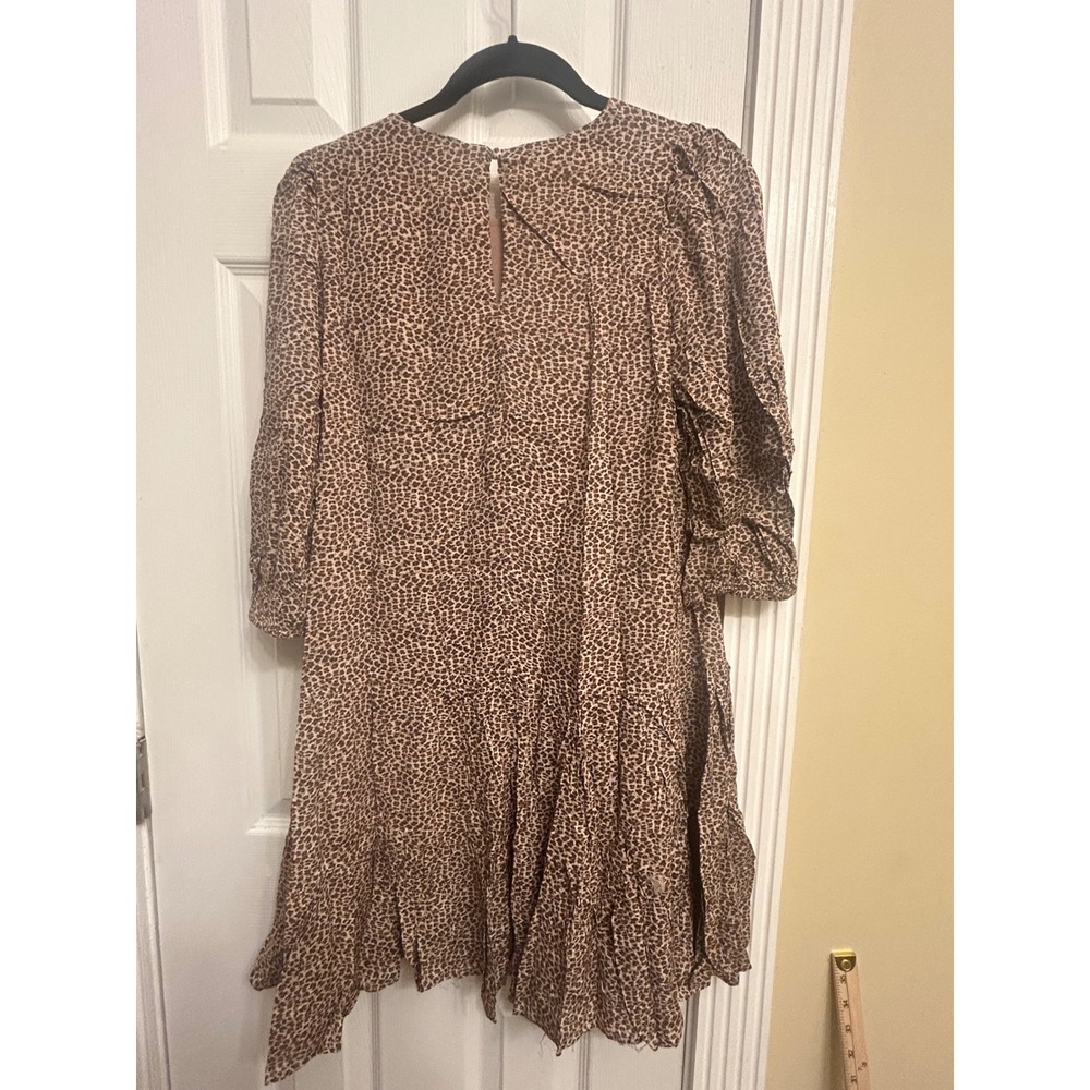Leopard Print Tiered Puff Sleeve Midi Dress Brown Trendy Boho Chic Animal Print - Picture 4 of 6